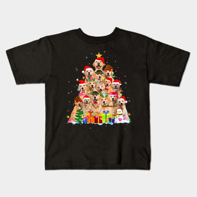 Golden Retriever Christmas Tree Santa Hat Xmas Kids T-Shirt by Mitsue Kersting